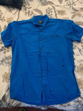 Hurley Bright Blue Short Sleeve Shirt with Palm Motif